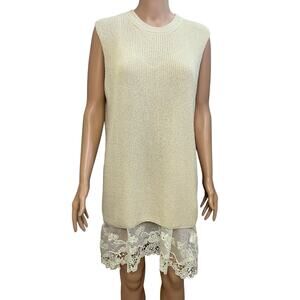 NEW Zara Combination Knit Sweater Dress Medium Twofer Crochet Lace Trim Romantic